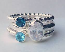 3 Stacking Rings With 7x5 Mm Oval Gemstone Stackable Rings Mothers Rings Birthstone Stacking Rings Sterling Silver Stackable Birthstone Rings Mothers Ring 3 Stone Mother Rings
