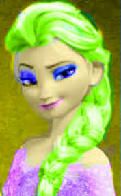 This Is Elsa With Green Hair Yellow Skin Different Makeup And A Purple Dress Green Hair Purple Dress Elsa