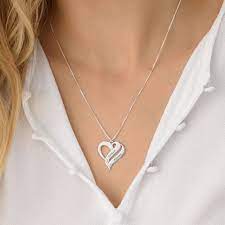 Two Hearts Forever One Sterling Silver Diamond Necklace Silver Diamond Necklace Diamond Hamsa Necklace Good Luck Necklace