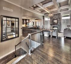 Reverse Story Model Home Open Floorplan White Coffered Ceiling Stone Fireplace Interior Design Dream Home Design New Homes Home