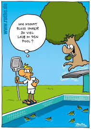 Pool Freibad Schwimmbad Sauber Machen Laub Herbst Baum Baume Bademeister Hallenbad Abzeichen Seepferdchen Netz Wiese Sprungturm Ruthe Witze Cartoon Witze