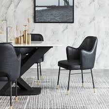 Upholstered Dining Chair Black Faux Leather Dining Chair High Back Dining Chairs With Arm Metal Leg Set Of 2 In 2020 High Back Dining Chairs Faux Leather Dining Chairs Leather Dining Chairs