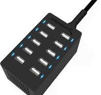 Sabrent 60 Watt (12 Amp) 10-Port [UL Certified] Family-Sized Desktop USB  Rapid Charger. Smart USB Ports with Auto Detect Technology [Black] (AX-TPCS)
