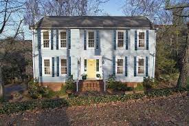 White house blue shutters yellow door. New House With Trees Removed Yellow Door Navy Blue Shutters Light Blue House Yellow Doors Light Blue House Yellow Door