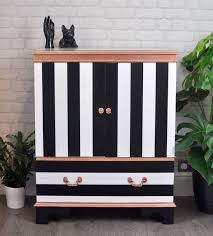 Black And Gold Tv Stand Upcycled Retro Vintage Tv Cabinet In Black White Stripe Rose Gold Tv Stand Media Unit By Thrif Patterned Floor Tiles Cool House Designs Living Room Tv Stand