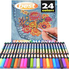 Amazon Com Best Fabric Markers Pack Of 24 Pens Non Toxic Set Of 24 Individual Colors No Duplicates Bullet Tip Machine Washable Paint Perfect For Writing On Clothes Clothing