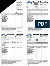 Nota berikut memiliki format file pdf dan bisa diedit lewat software desain grafis, seperti adobe illustrator dan coreldraw. Nota Laundry
