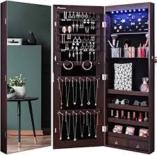 ● wall or door mounted: Amazon Com Nicetree 8 Led Mirror Jewelry Cabinet Jewelry Armoire Organizer With Full Screen Mirror Wall Door Mounted Full Length Mirror Brown Home Kitchen