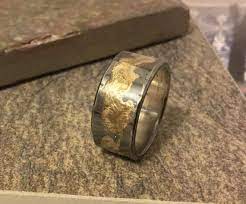 Special Order Size 16 17 Mens Rustic Viking Gold On Sterling Silver Wedding Band Melted Go Men S Wedding Ring Sterling Silver Wedding Band Silver Wedding Bands
