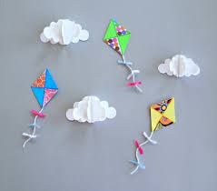 You can cut the coloured paper into the use wood or paper in your kite, as they are the safest. 3d Kite Wall Art Kite Decoration 2nd Grade Crafts Arts And Crafts For Kids