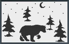 Black And White Silhouette Cross Stitch Patterns Silhouette Bear In The Nighttime Woods Simple Black And White Etsy In 2020 Cross Stitch Patterns Knitting Charts Cross Stitch Silhouette