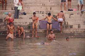 Indian nude river bath