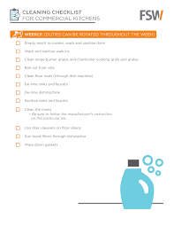 Weekly Cleaning Checklist For Commercial Kitchens Commercial Kitchen Kitchen Checklist Kitchen Cleaning Checklist