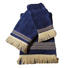 3 Piece Decorative Towel Set Navy Blue With Gold Trim Ca Https Www Amazon Com Dp B07m6hsnfl Ref Cm Sw R Pi Decorative Towels Towel Set Embroidered Towels