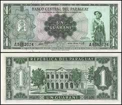 The guaraní was divided into 100 céntimos but, because of inflation, céntimos are no longer in use. Paraguay 1 Guarani L 1952 P 193a Unc