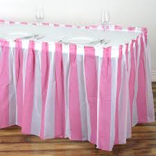 14ft 10 Mil Thick Stripe Plastic Table Skirts Disposable Table Skirt Spill Proof White Pink In 2020 Table Skirt Plastic Tables Pink Wedding Decorations