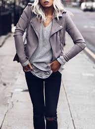 Click On The Photo To Shop This Beautiful Suede Jacket New Light Grey Faux Suede Motorcycle Women Fashion Leather Jacket Outfits Gray Leather Jacket Outfit