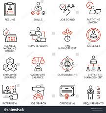 Vector Set Of Linear Icons Related To Remote Work From Home Freelance Worker With Laptop Workspace Online Job Ad Remote Work Home Worker Resume Skills