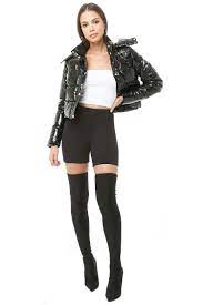 Faux Patent Leather Puffer Jacket Shiny Jacket Raincoats For Women Rain Jacket Women