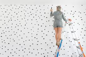 Black And White Accent Wall Dots Diy Brush Stroke Inspired Polka Dot Wall Polka Dot Walls Wallpaper Accent Wall Accent Wall Bedroom