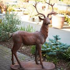 Cast Iron Majestic Stag Garden Statue Rust Finish Animal Sculptures Stag Animal Reindeer Decorations