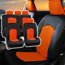 Fh Group Orange Perforated Leatherette Auto Seat Covers Full Set Leather Car Seat Covers Car Seats Back Seat Covers