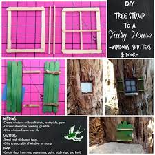 Make windows and doors by painting them on or using hand tools to carve them into the stump. Fairyhousewindowstuttersdoorpicmonkey Collage Jpg 2 000 2 000 Pixels Fairy Garden Diy Fairy House Backyard For Kids