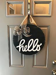 Modern Door Decor Door Hanger Hello Door Sign Black Door Hanger All Year Door Wreath Front Door Hangin Door Decorations Entrance Wood Door Round Wood Sign