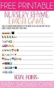 Nursery Rhyme Baby Shower Emoji Game Free Printable Baby Shower Games Nursery Rhyme Baby Shower Free Baby Shower Games