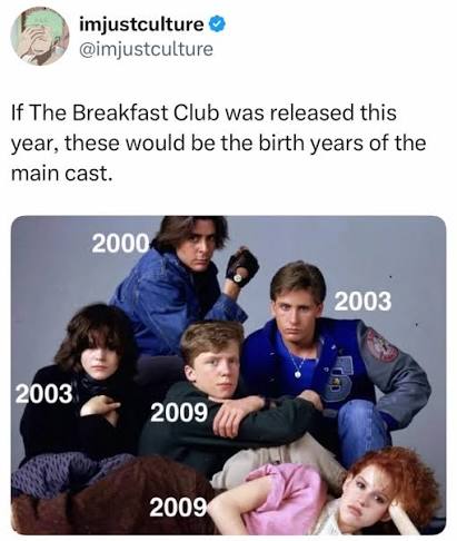 If The Breakfast Club were released this year, the actors playing the  iconic high schoolers would all be born in the twenty-first century.  Because the original cast members were actually between seventeen