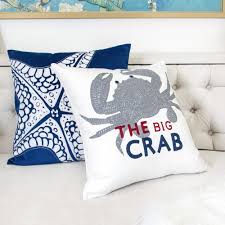 The pattern is one side only, the fabric is a cotton jute beige color. Homey Cozy Embroidery White Velvet Crab Throw Pillow Coverocean Blue Series The Big Crab Naut Nautical Decorative Pillows Decorative Pillow Cases Throw Pillows