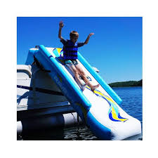 The rave sports pontoon slide is inflatable so it can be transported easily and then inflates within 5 minutes with the included air pump. Rave Inflatable Pontoon Slide Inflatable Pontoon Water Slide Splashy Mcfun