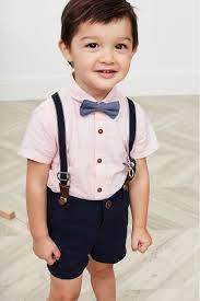 Boys Next Pink Navy Shirt Shorts Bow Tie And Braces Set 3mths 7yrs Pink Boys Wedding Suits Toddler Wedding Outfit Boy Baby Boy Clothes Country