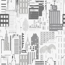 Brewster Home Fashions Wall Vision 36 7 X 20 9 Jacey City Motif Wallpaper Color Black Wallpaper Flock Wallpaper