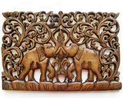 Teak Wood Carving Thailand Wall Carvings Elephant Art Wood Art