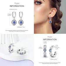 Original 925 Sterling Silver Hand of Fatima Blue Eye of Evil Hoop Earrings  Cross Eardrop Earrings For Women Gift