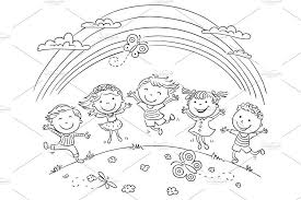 Kids With Rainbow And Kids Isolated Black And White Cartoon Cartoon Illustration Happy Kids They will blend nicely if thinned out. cartoon cartoon illustration happy kids