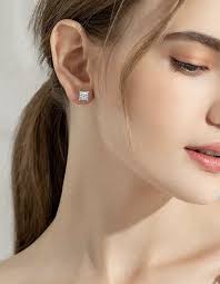 14k White Gold Earrings For Women 4 Ct White Treated Diamond Princess Cut  Stud Earring VVS1 Certified ! Jewelry Gold Stud Earrings