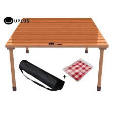 Foldable Table Uplus Outdoor Portable Folding Picnic Beach Teak Wood Camp Table With Free Table Cloth And Carrying Bag Folding Table In A Bag For Picnic Camping Table