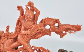 The red coral statue offers more than just a unique way to add coastal flair to your space. Lot Chinese Carved Red Coral Sculpture On Wood Base