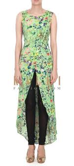 Maroon floral printed straight cut kurta; Buy This Green Overlapping Dress In Floral Print Only On Kalki Kurti Designs Party Wear Clothes Design Kurta Designs