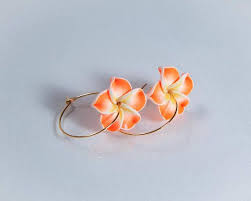 Orange Flower Earrings Orange Earrings Plumeria Earrings Etsy Etsy Earrings Polymer Clay Earrings Polymer Clay Jewelry