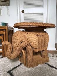 Vintage Wicker Elephant Side Table Plant Stand Wicker Elephant Vintage Wicker Elephant Table
