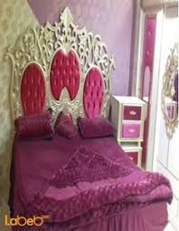 غرفة نوم زوجية 7 قطع خشب ماليزي ذهبي وأحمر سرير 2 2 متر