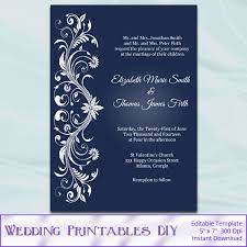 Diy Printable Invitation Templates Navy Blue And White Ornament Wedding Printable Invitation Templates Invitation Template Diy Wedding Invitations Templates