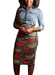 Annflat Womens African Print High Waist Stretch Bodycon