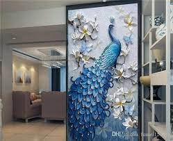 Luxury Emboss Peacock Wallpaper 3d Flowers Wall Mural Tv Backdrop Wall Papers Porch Hallway Dining Room Restau Hall Wall Decor Peacock Wall Art Mural Wallpaper