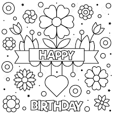 This coloring page is full of adorable characters and colorful balloons. Happy Birthday Coloring Page Black And White Vector Illustration Royalty Free Cliparts Vectors And Stock Illustration Image 111631536