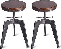 Mecor metal bar stools set of 4 w/removable backrest. Williston Forge Set Of 2 Industrial Bar Stools Counter Height Adjustable Swivel Dining Chairs Wood Top Metal Iron 18 24inch Kitchen Island Stool Wayfair