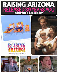Raising Arizona was released 39 years ago on March 13, 1987 🎞️🍿 The Coen  Brothers comedy stars Nicolas Cage, Holly Hunter, John Goodman, and William  Forsythe. Made for about $5.5 million, the